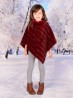 Kids Soft Faux Fur Poncho W/  Weave Pattern and Faux Fur Neckline (3-7 Years Old) 